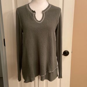Soft Surroundings Waffle Knit Long Sleeve Top Green